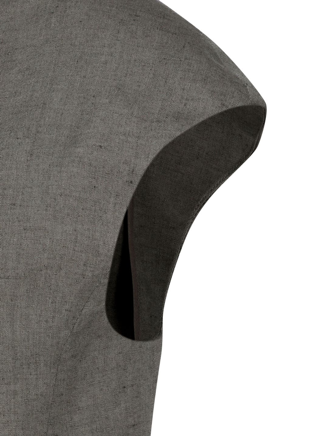 linen curved vest, khaki