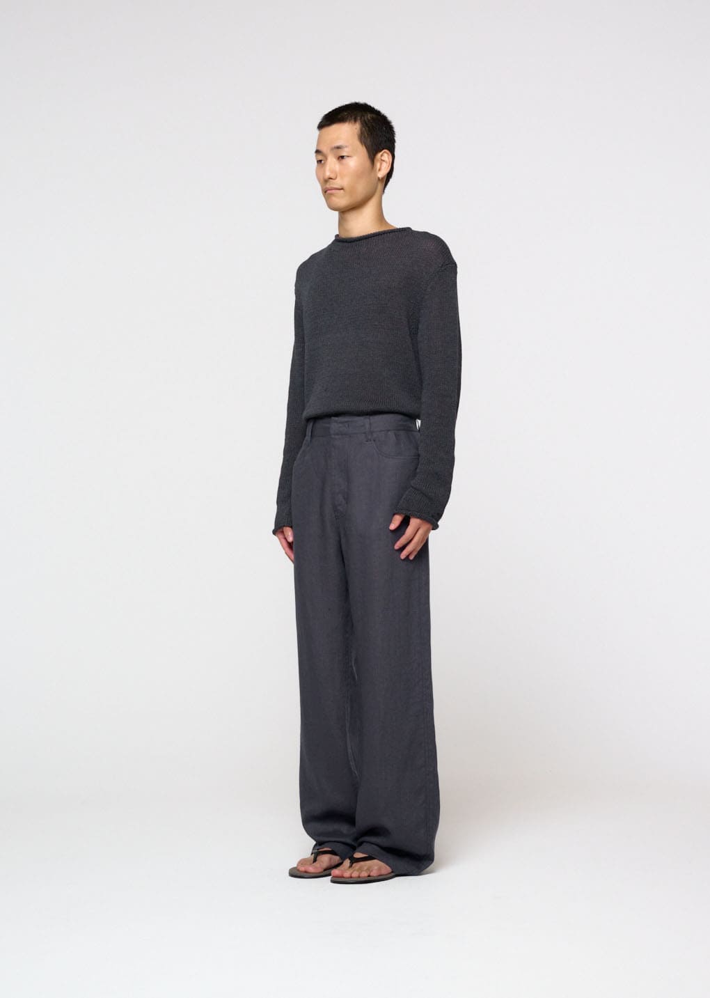 linen straight pants, blue