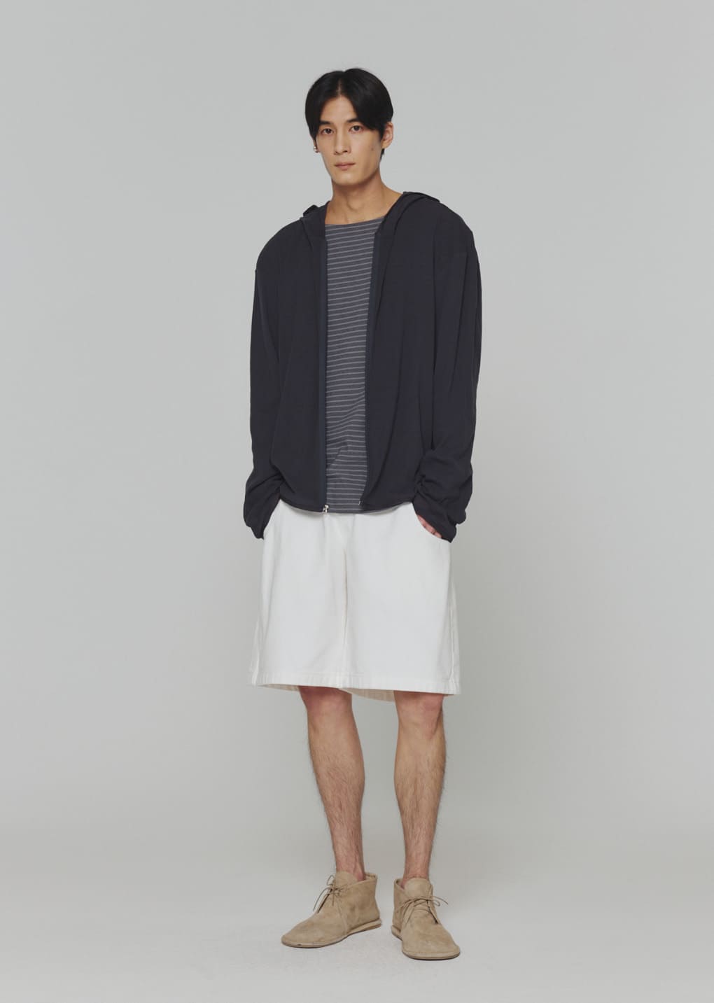 men's cut-out pocket denim shorts, white