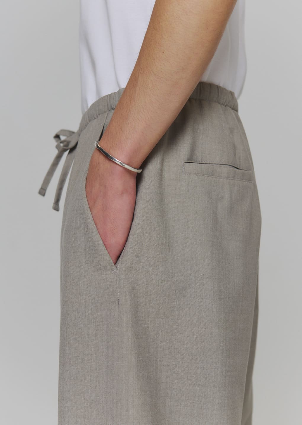 men's wool banding pants, beige
