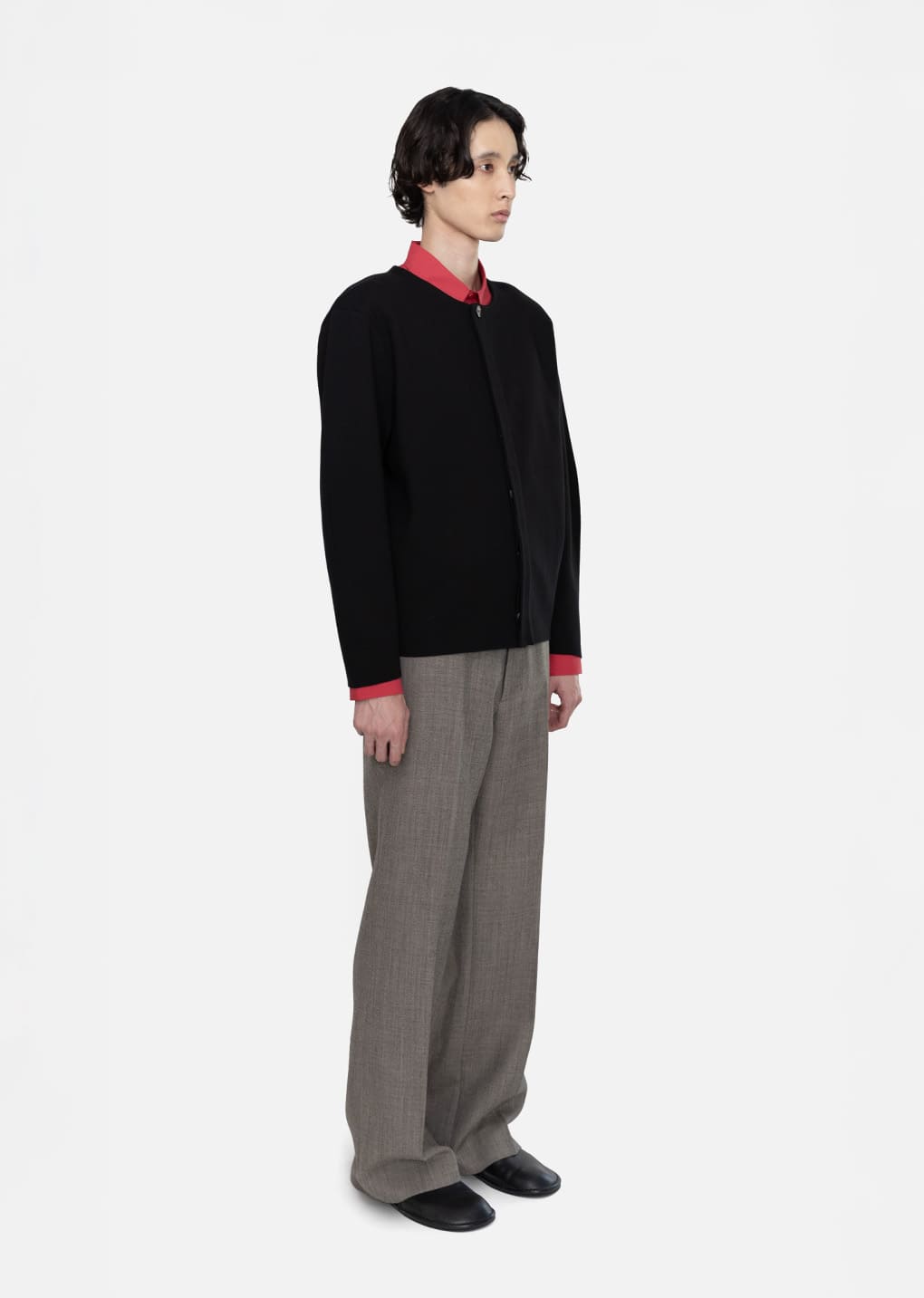 men's curved silhouette cardigan, black