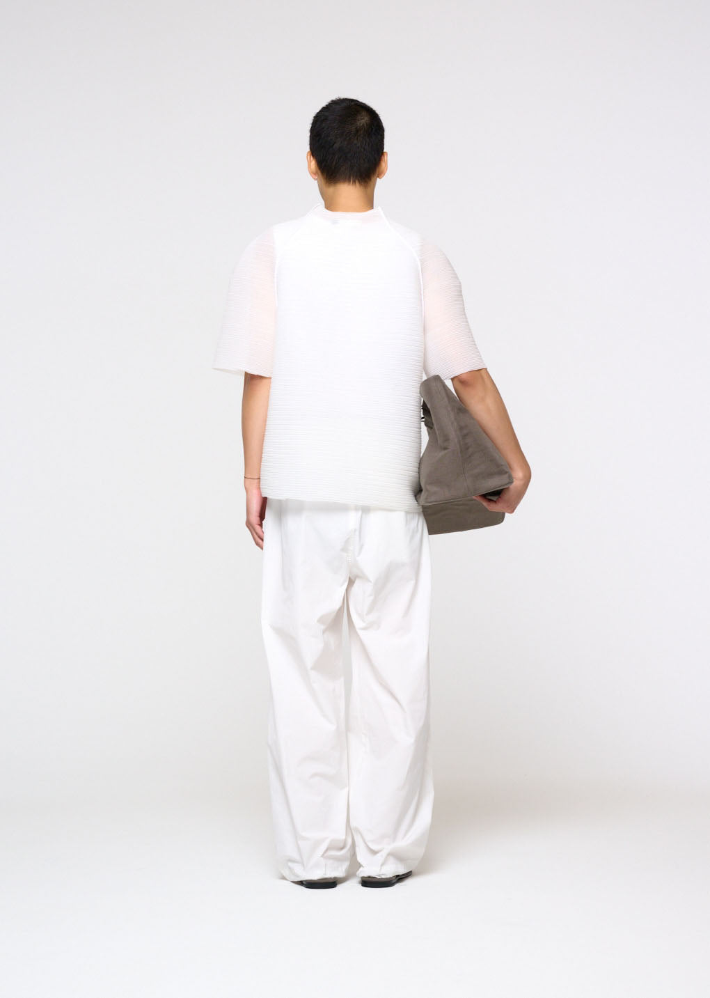 men's pleats raglan top, white
