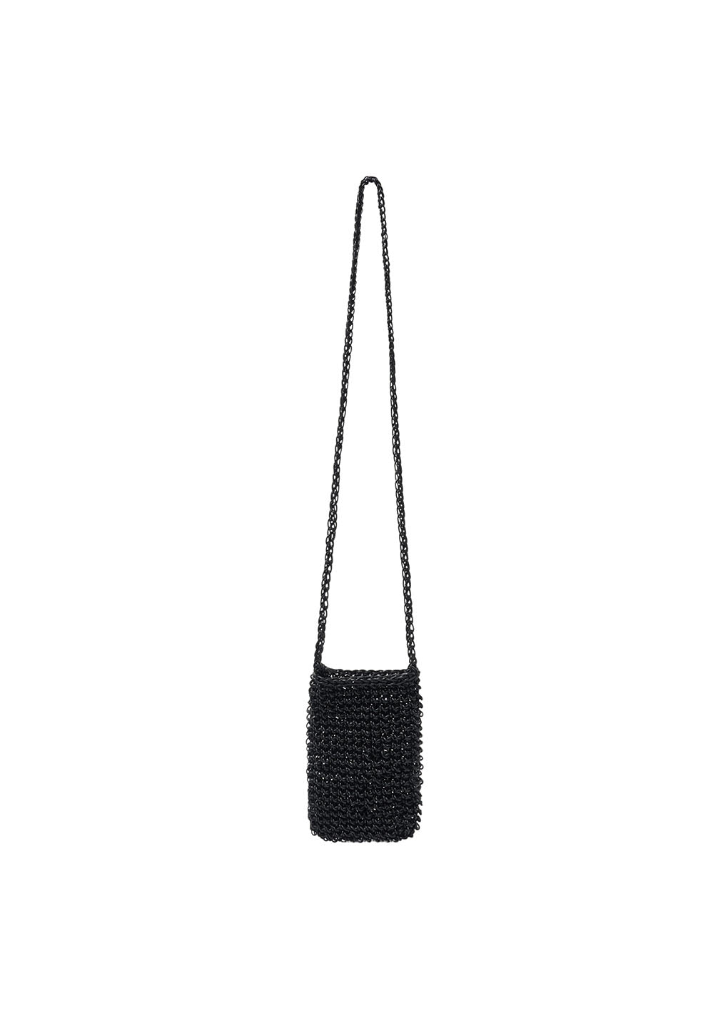 mini handmade leather net bag, black