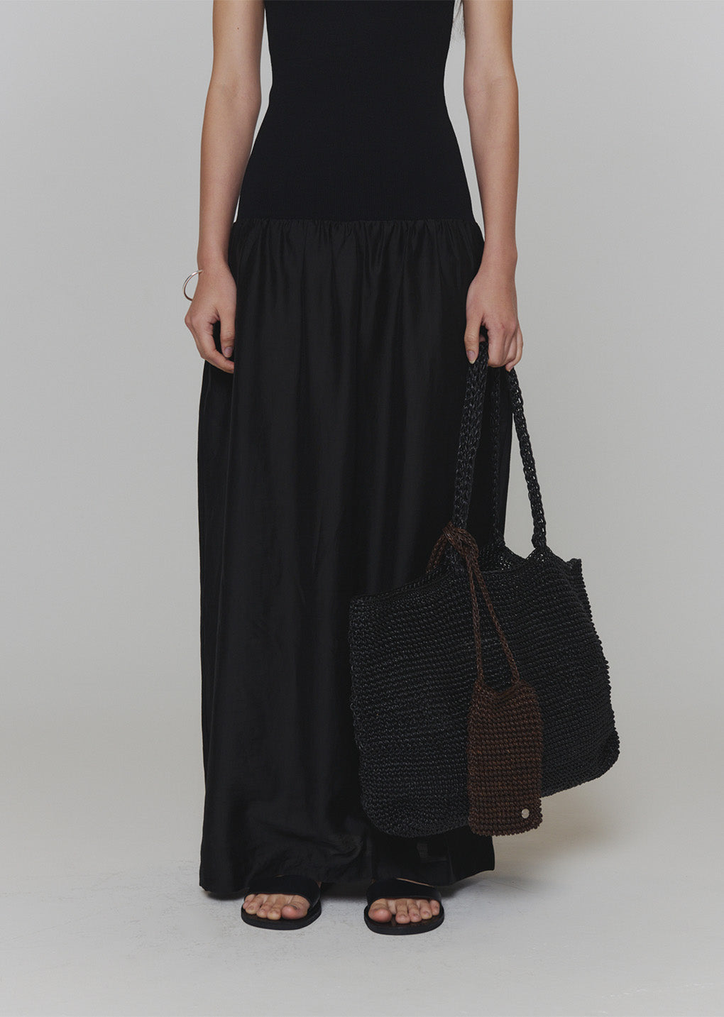mini handmade leather net bag, brown hover