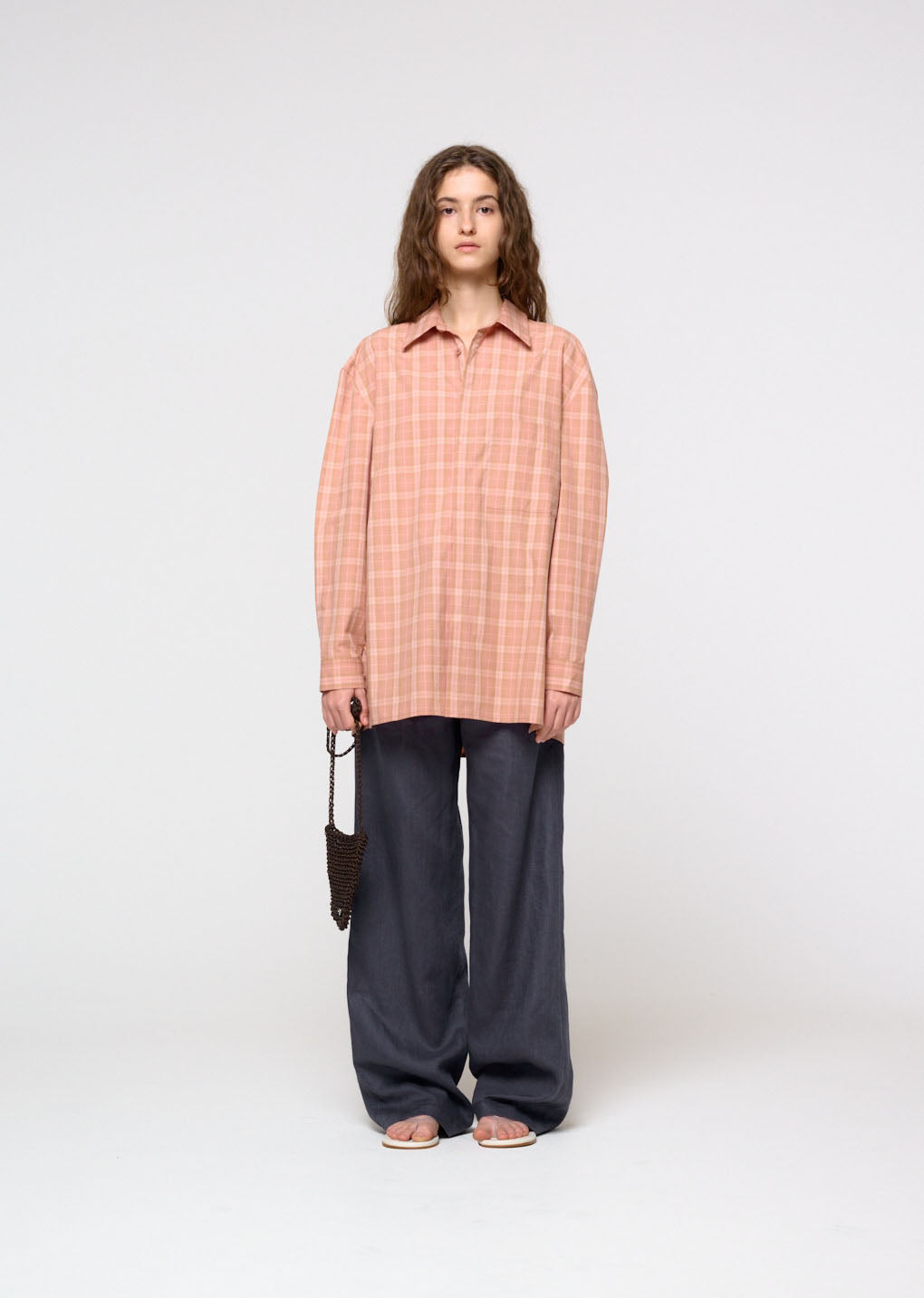 mini handmade leather net bag, brown