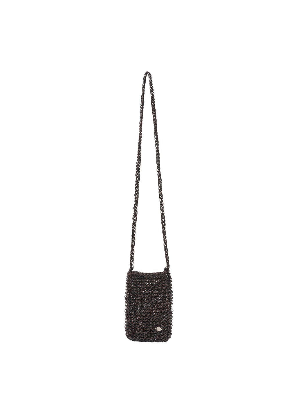mini handmade leather net bag, brown