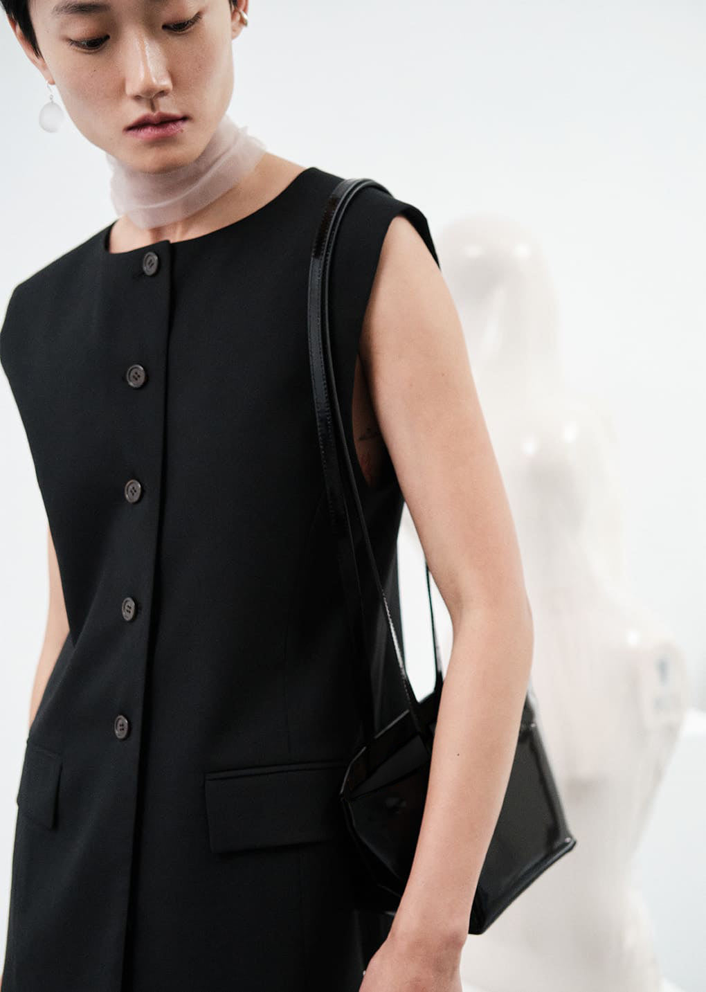 mini square leather bag, black