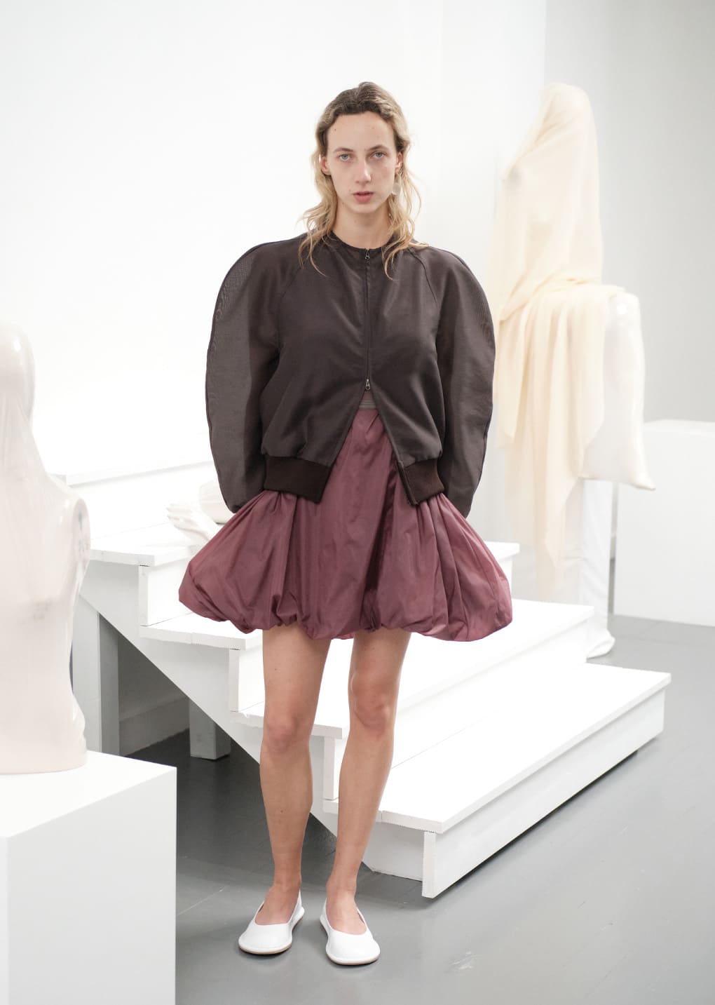mock neck organza jumper, charcoal