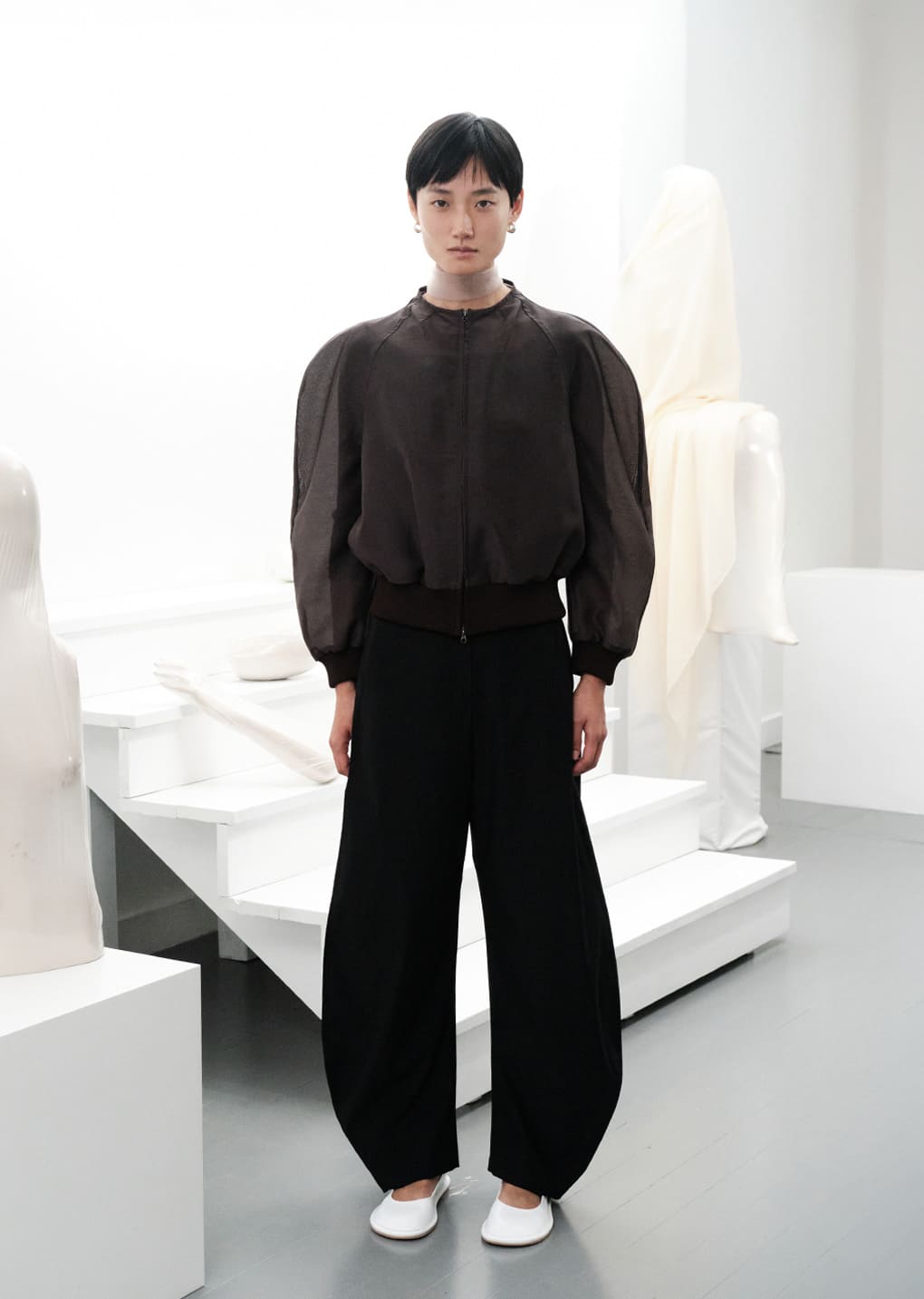 mock neck organza jumper, charcoal
