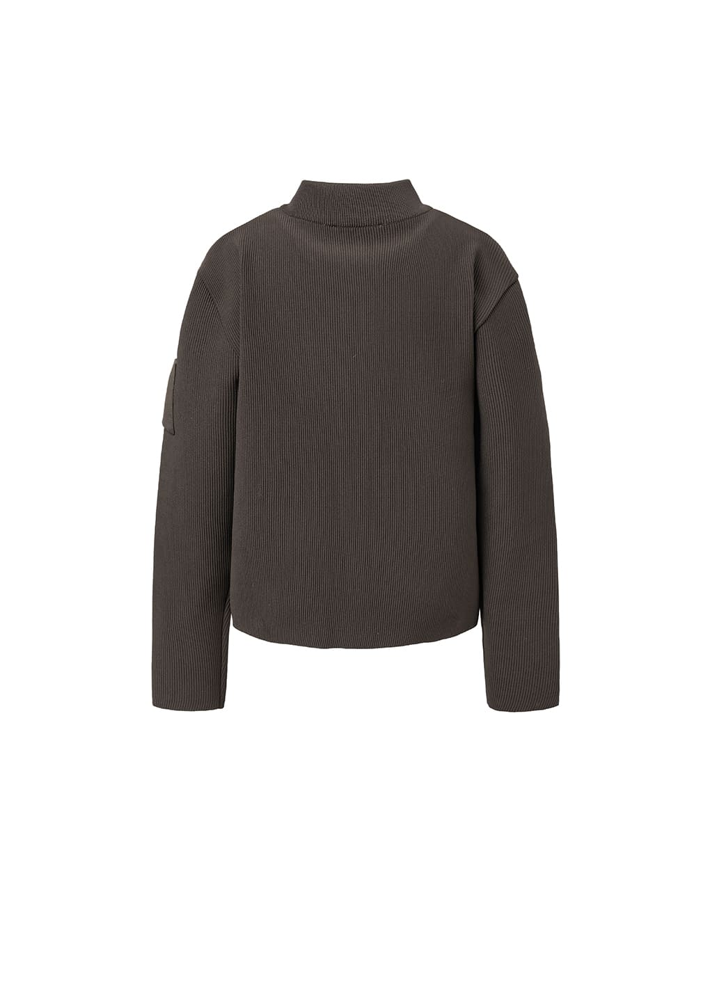mock neck zip-up cardigan, dark brown
