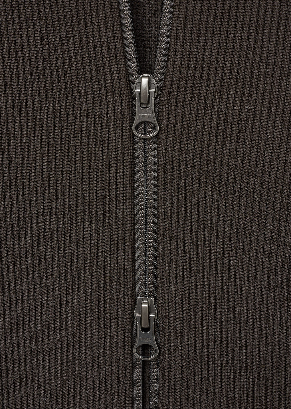 mock neck zip-up cardigan, dark brown
