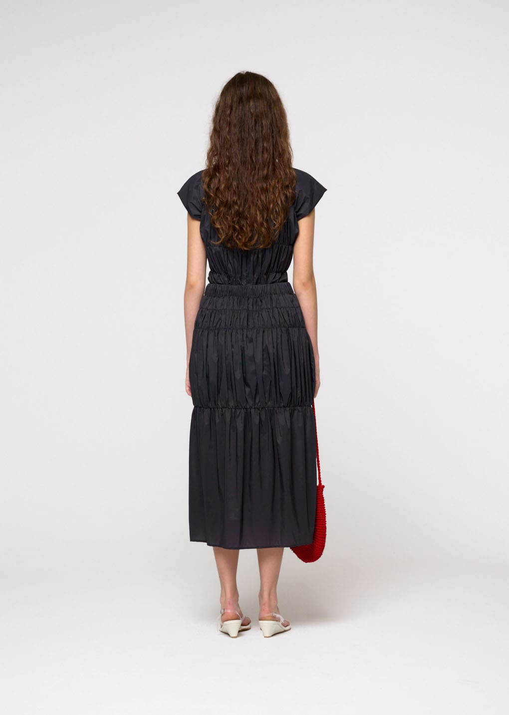 nylon shirring dress, charcoal