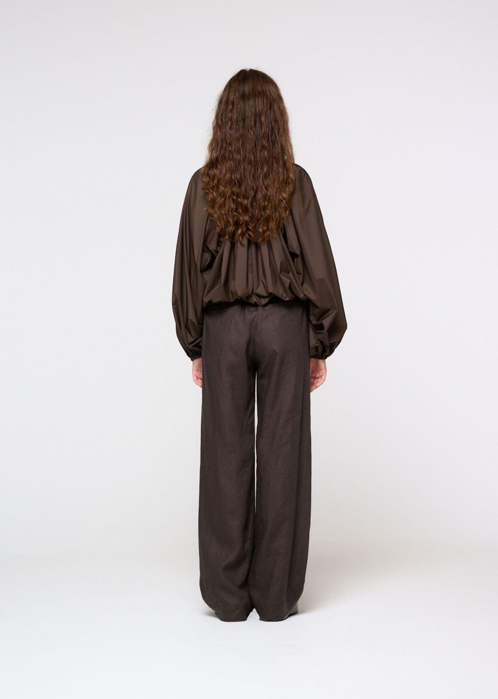 nylon shirring jumper, brown