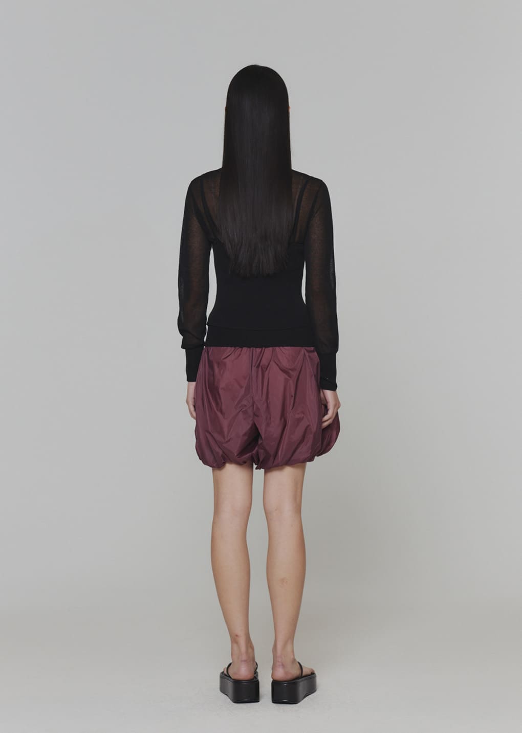 nylon shirring shorts, purple