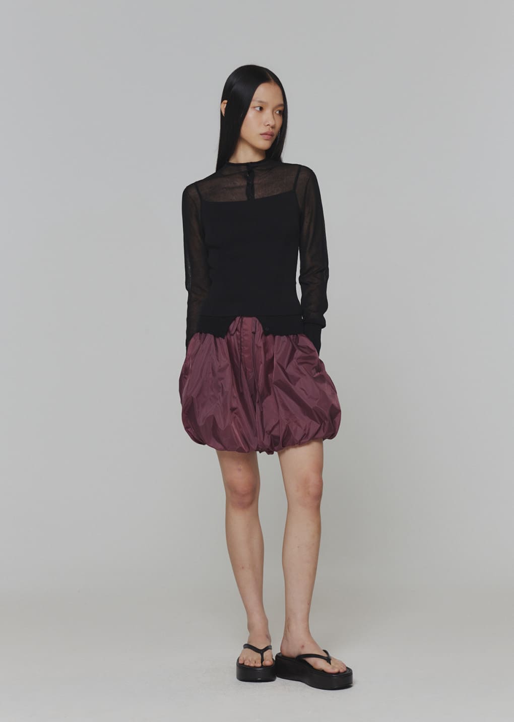 nylon shirring shorts, purple