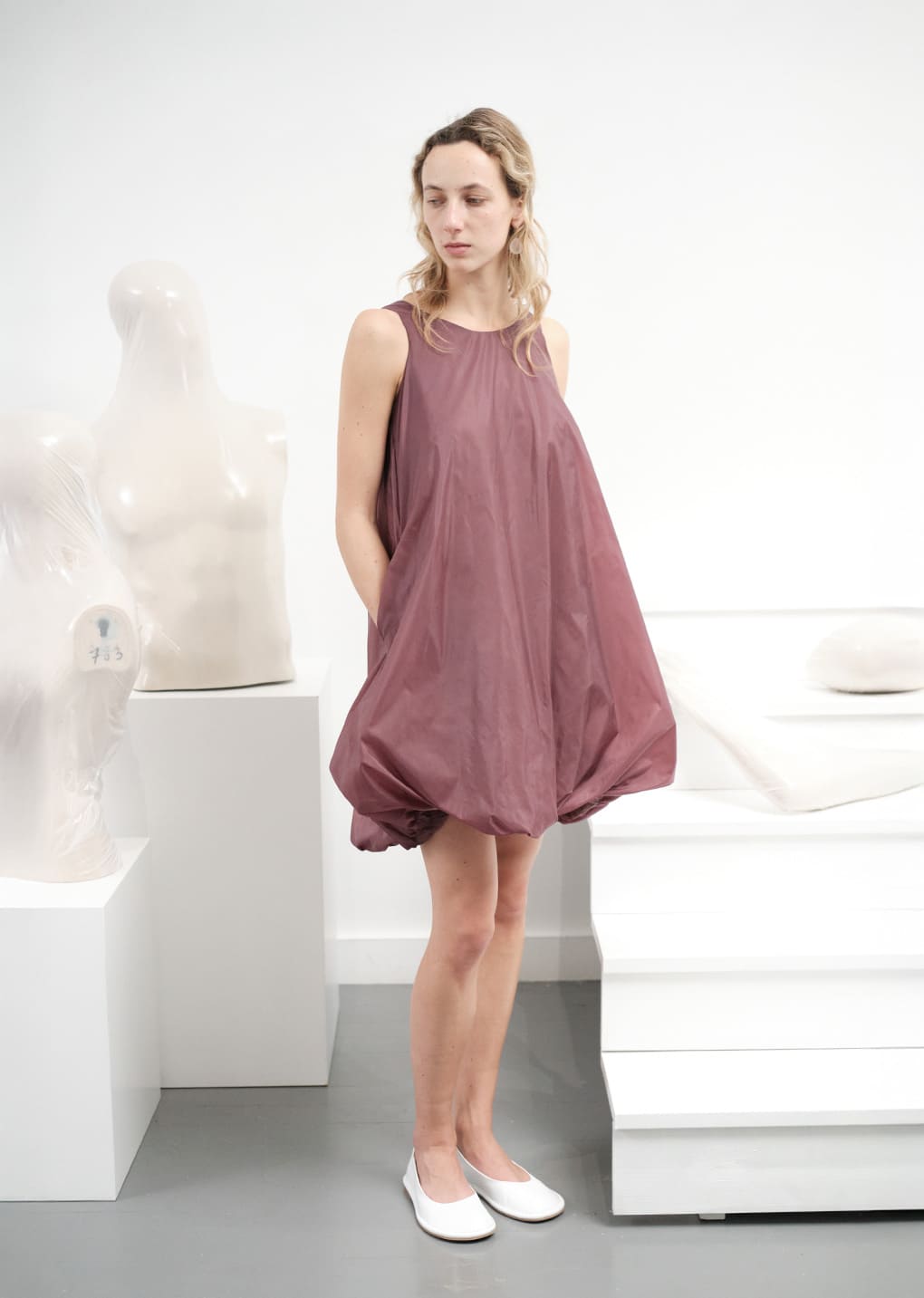 nylon volume mini dress, purple