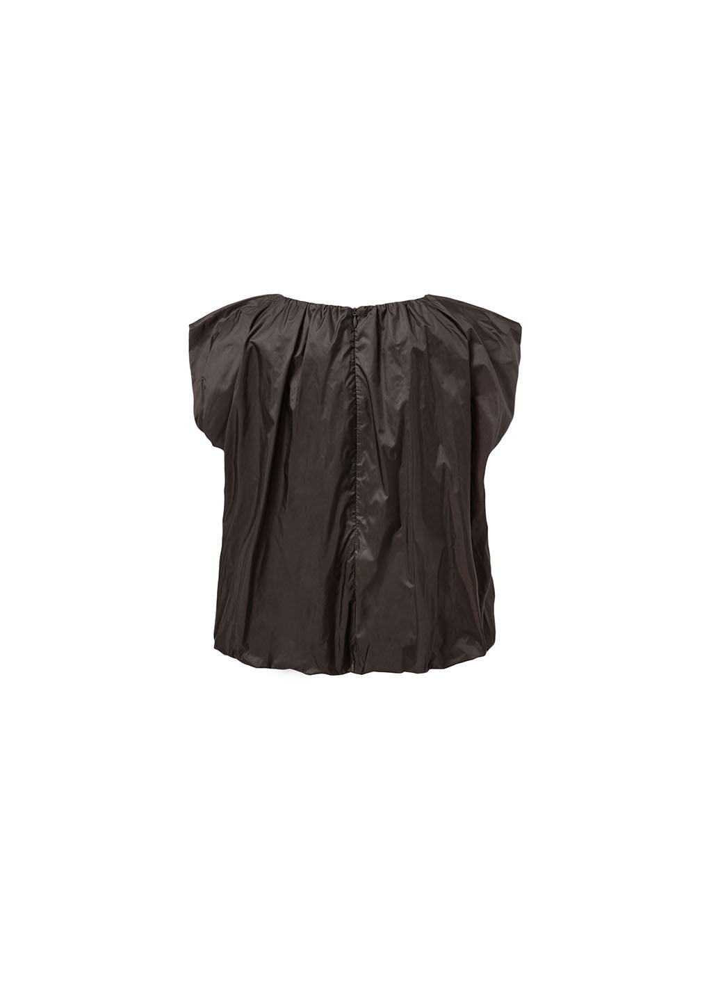 nylon volume shirring top, dark brown