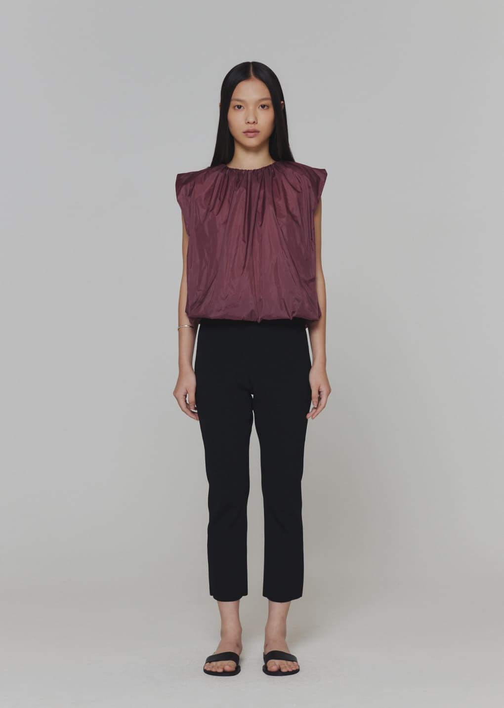 nylon volume shirring top, purple