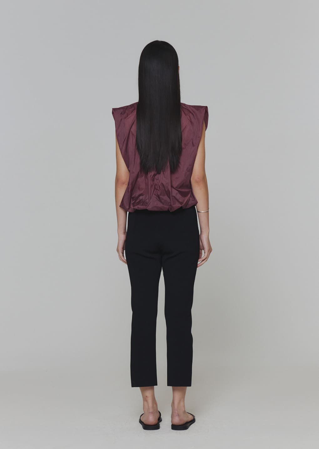 nylon volume shirring top, purple