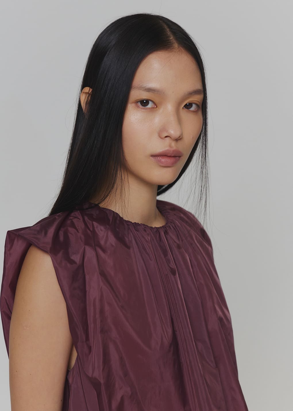 nylon volume shirring top, purple