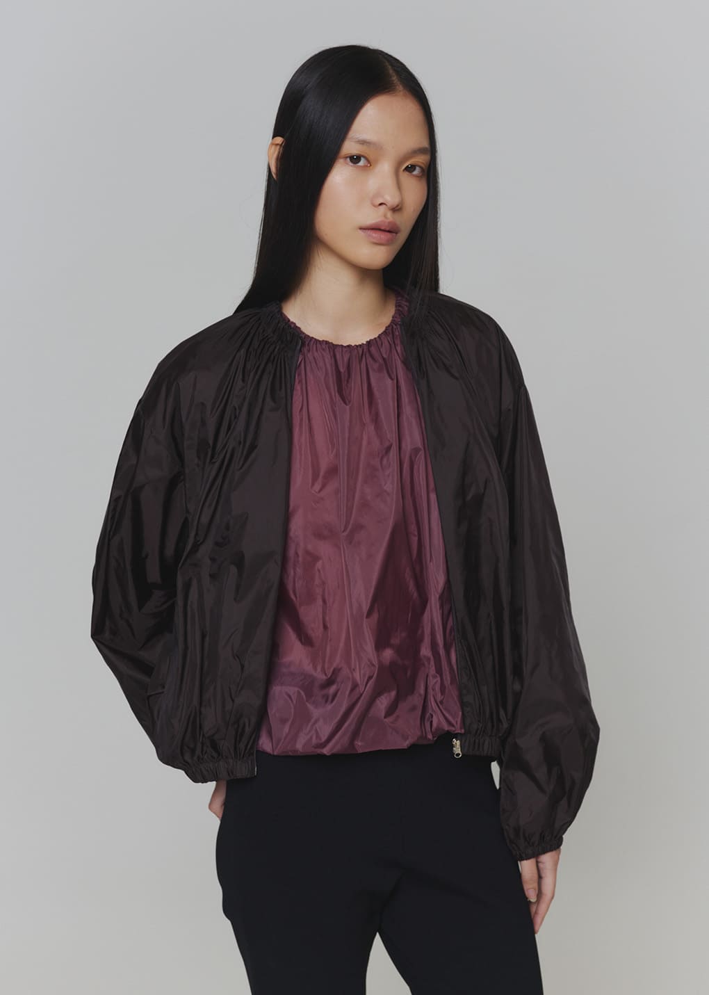 nylon volume shirring top, purple