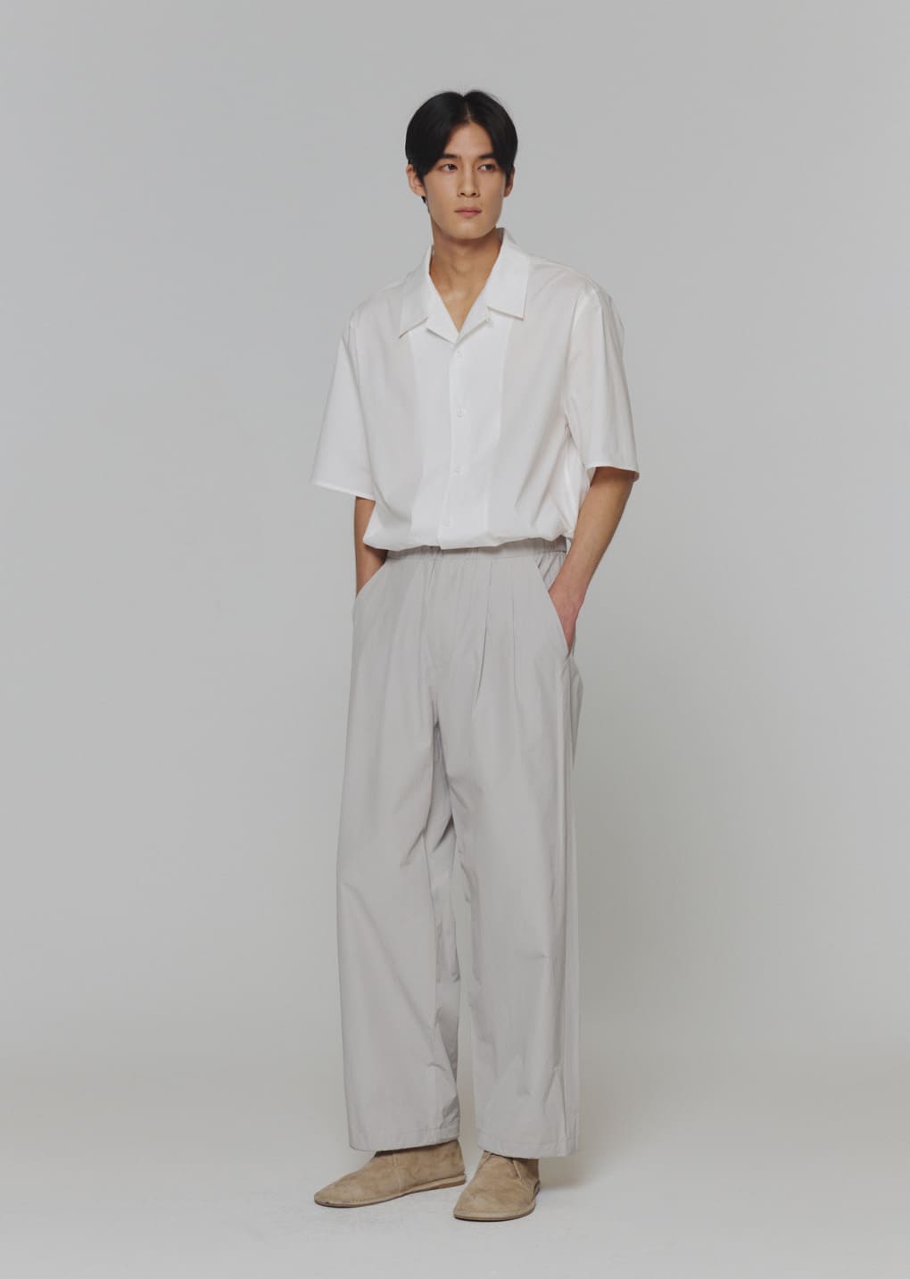 open collar half shirts, white