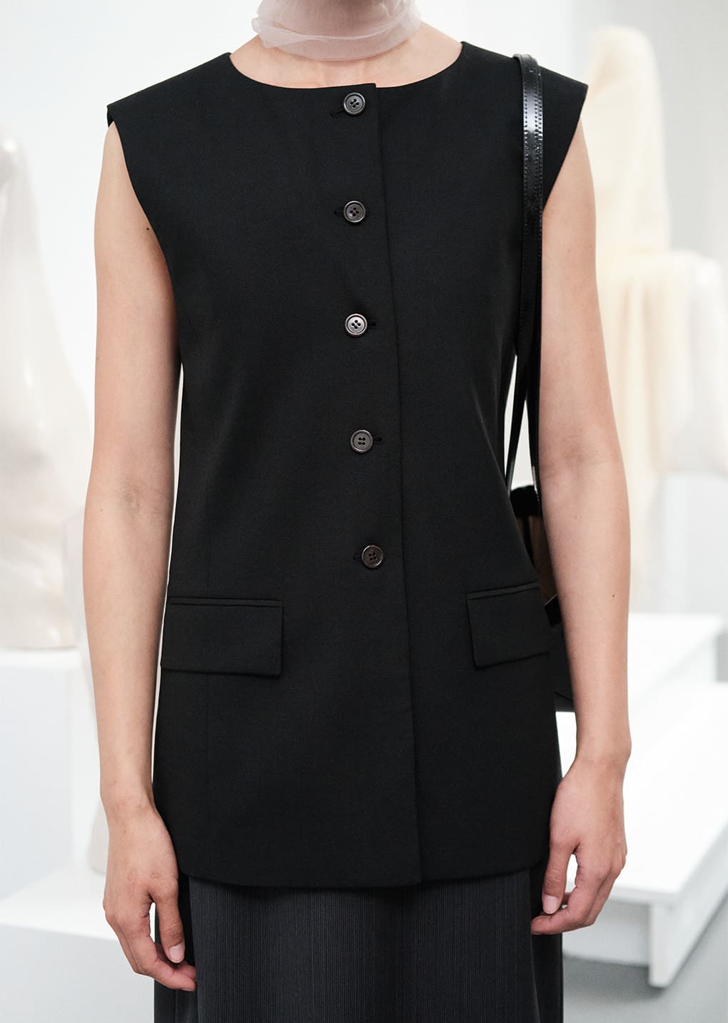 oversized button up vest, black