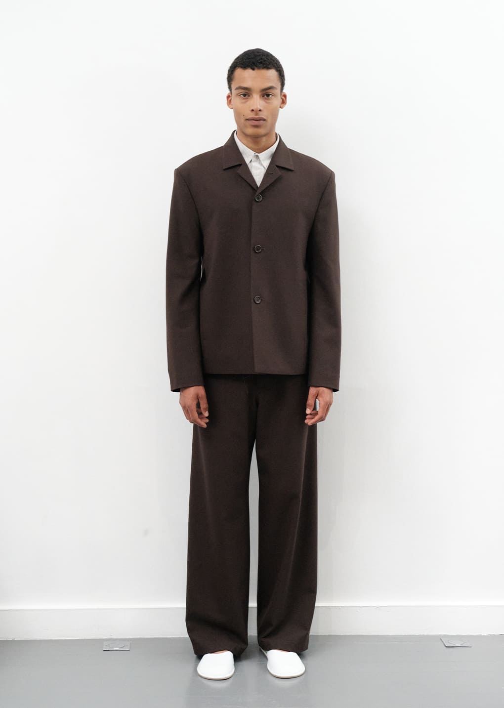 oversized wool jacket, dark brown hover