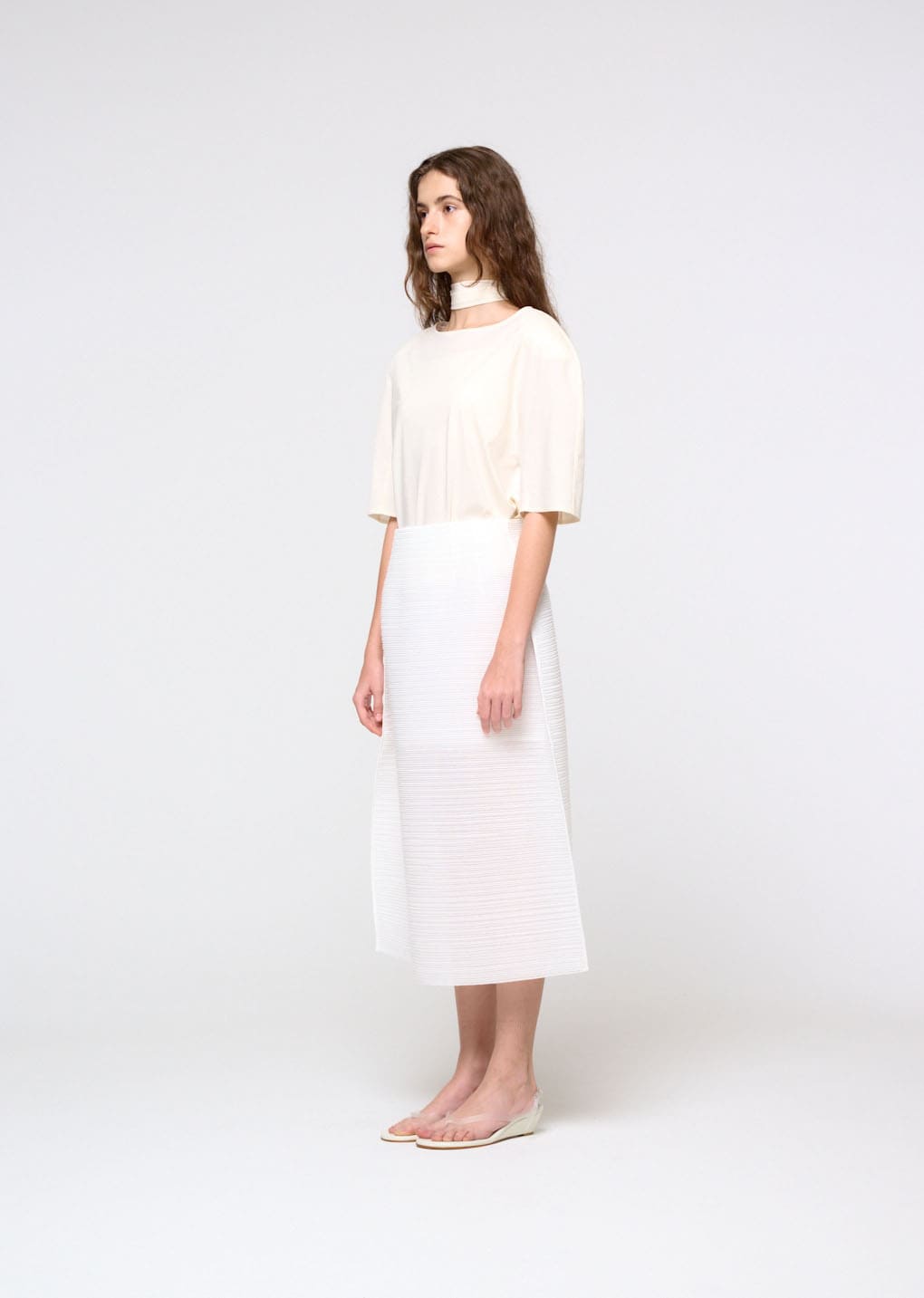 padded jersey top, ivory