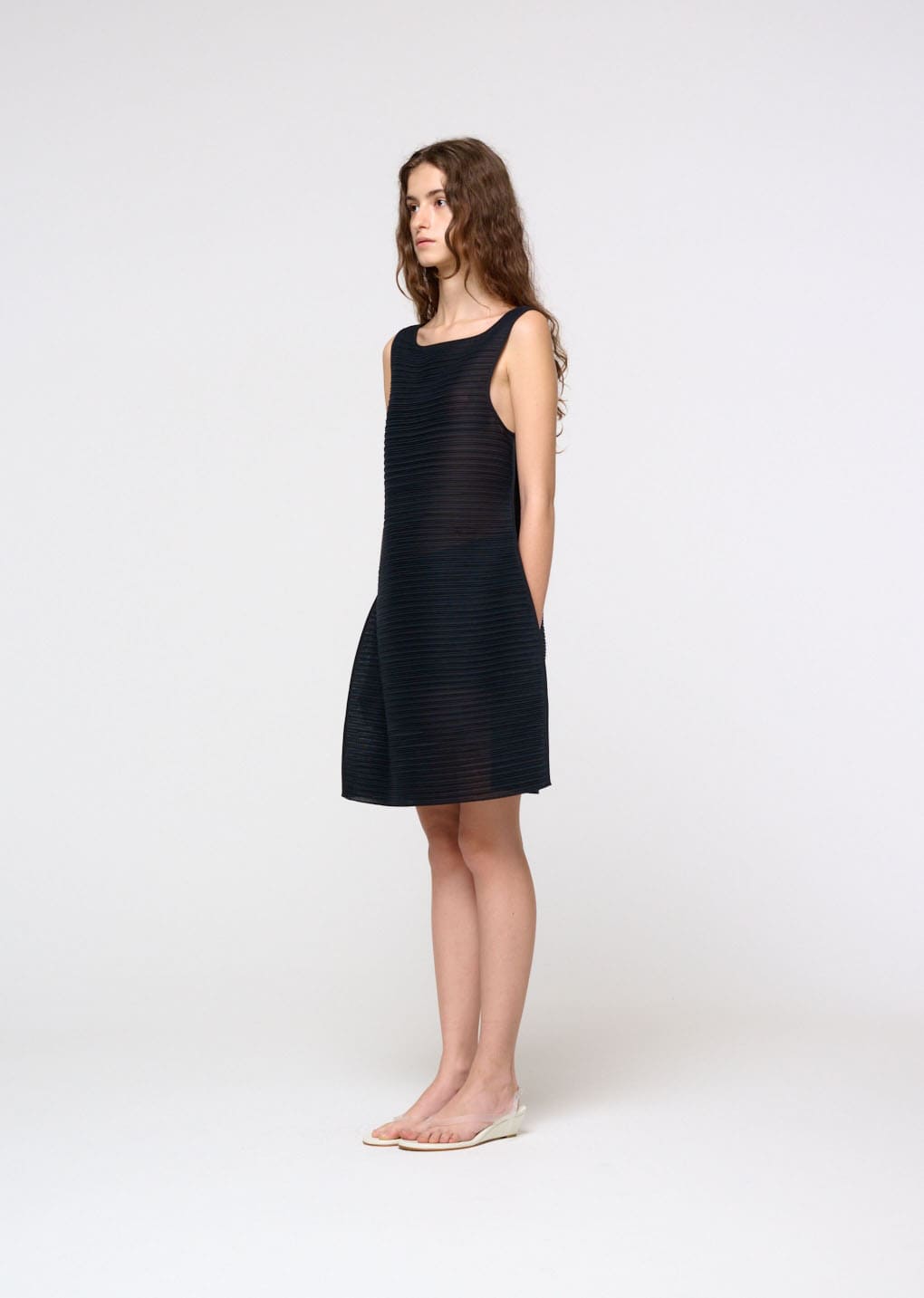 pleats hourglass mini dress, black