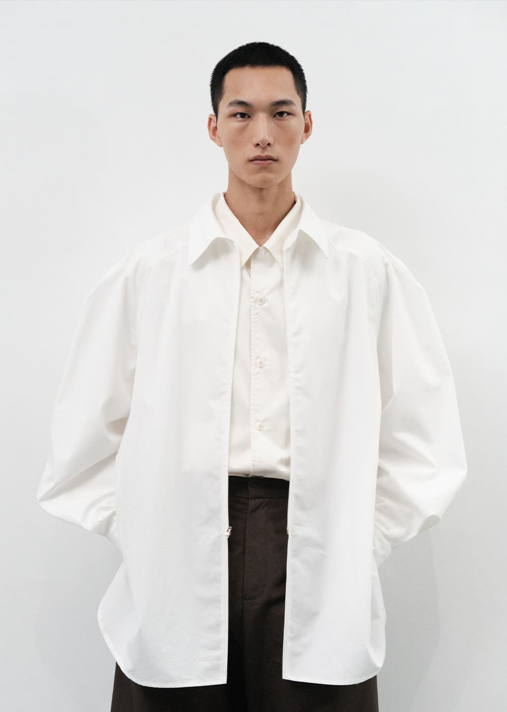 raglan oversized zip-up shirts, white