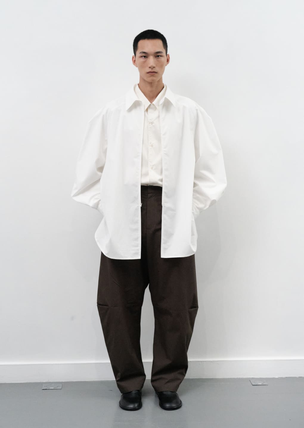 raglan oversized zip-up shirts, white
