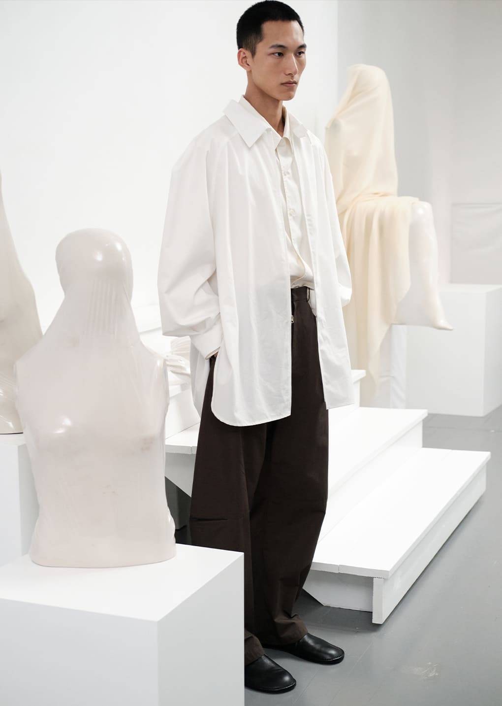 raglan oversized zip-up shirts, white
