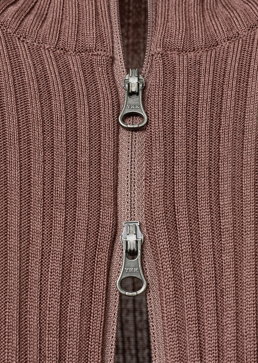 ribbed mock neck cardigan, brown