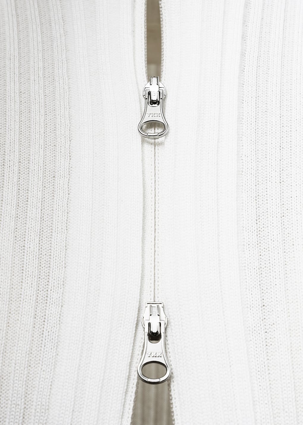 ribbed mock neck cardigan, white