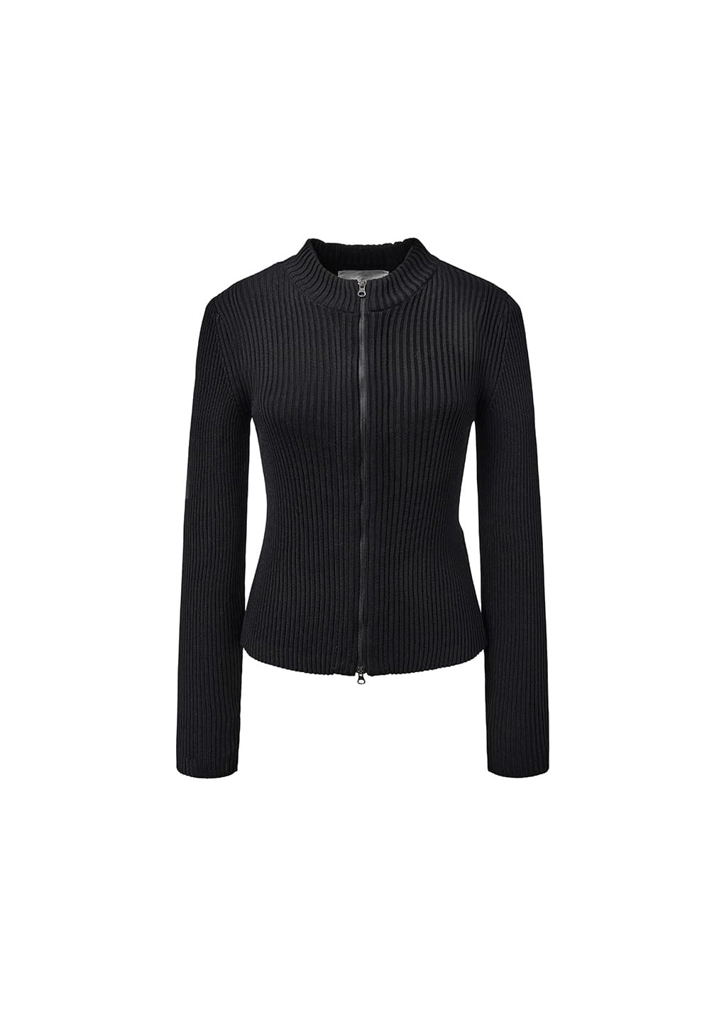 ribbed mock neck cardigan, black