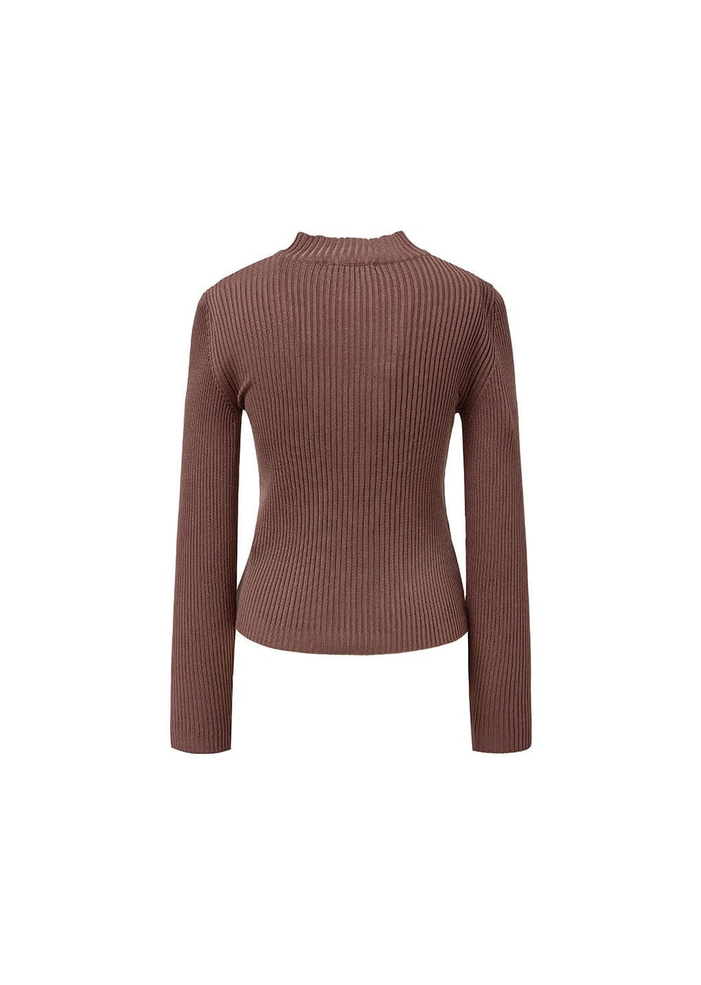 ribbed mock neck cardigan, brown