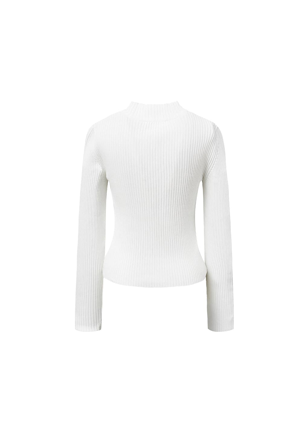 ribbed mock neck cardigan, white