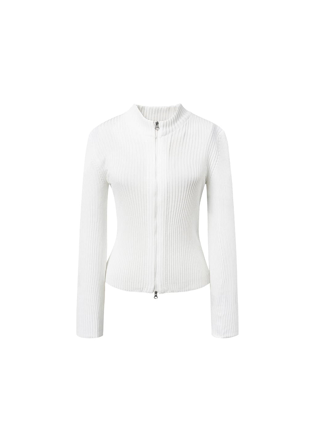 ribbed mock neck cardigan, white