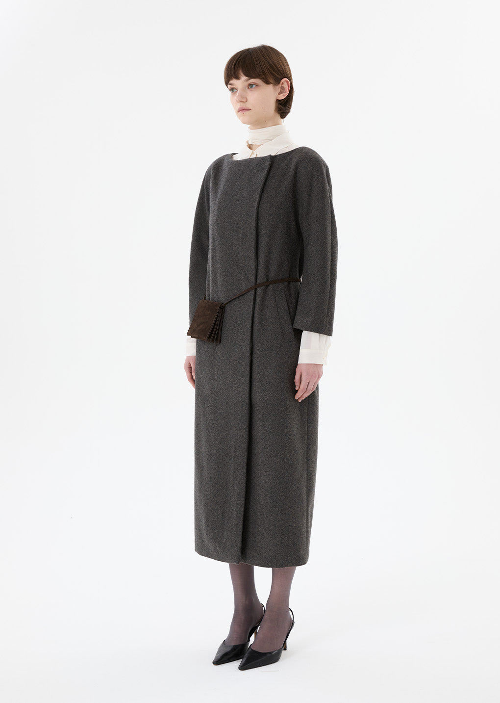 rounded shoulder long jacket, charcoal