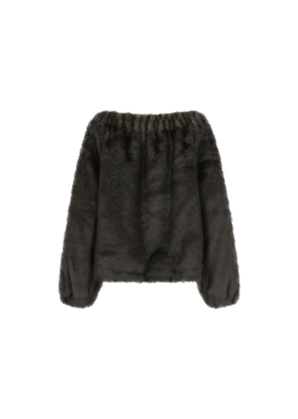 shearing off shoulder top, dark brown