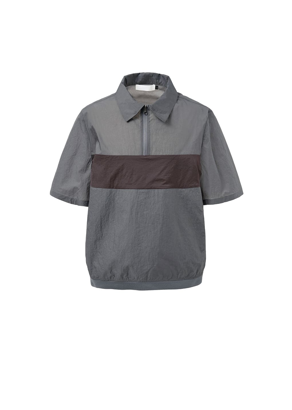 sheer color block top, dark grey