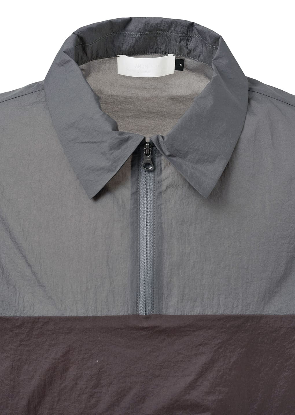sheer color block top, dark grey