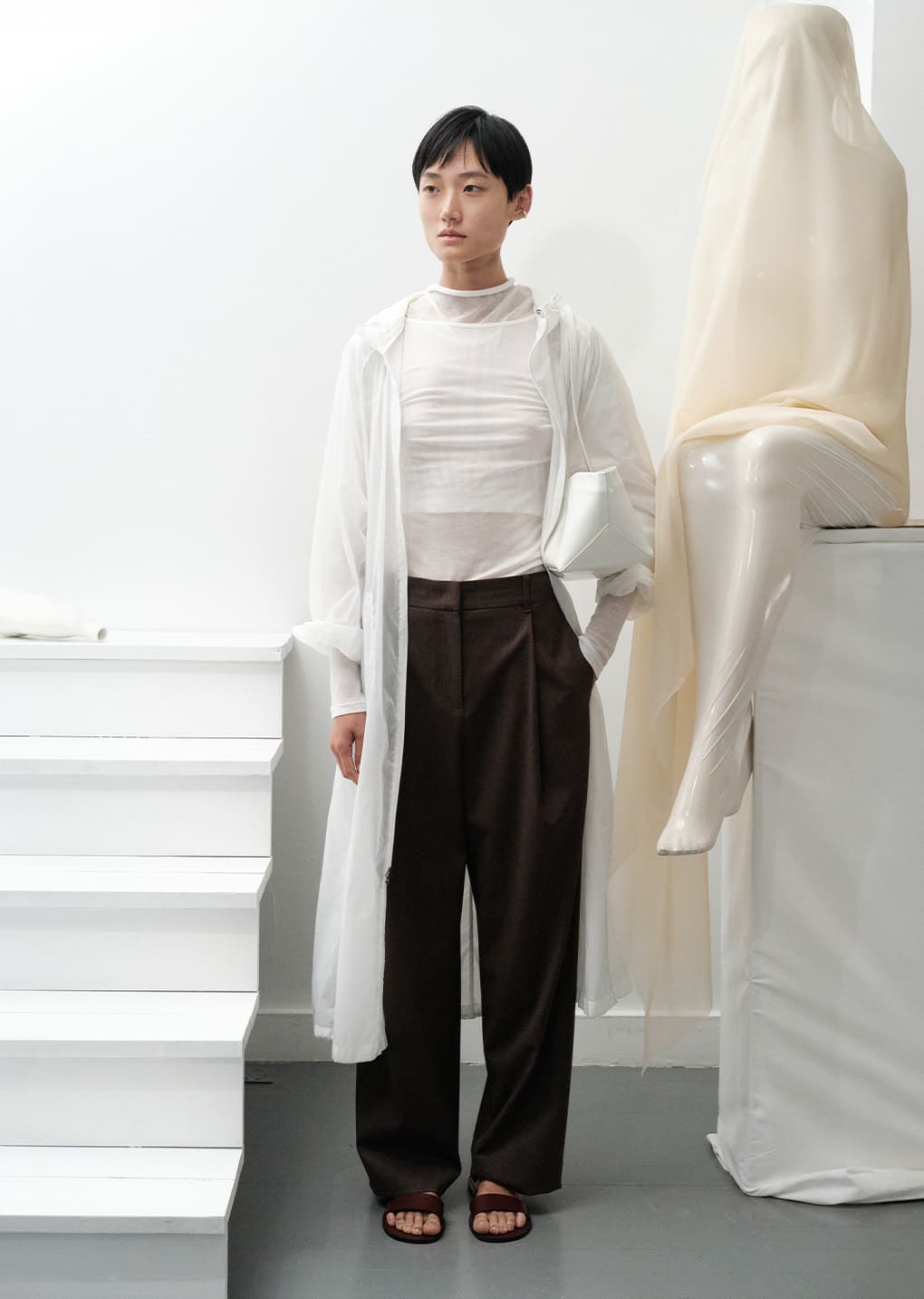 sheer cropped knit, white