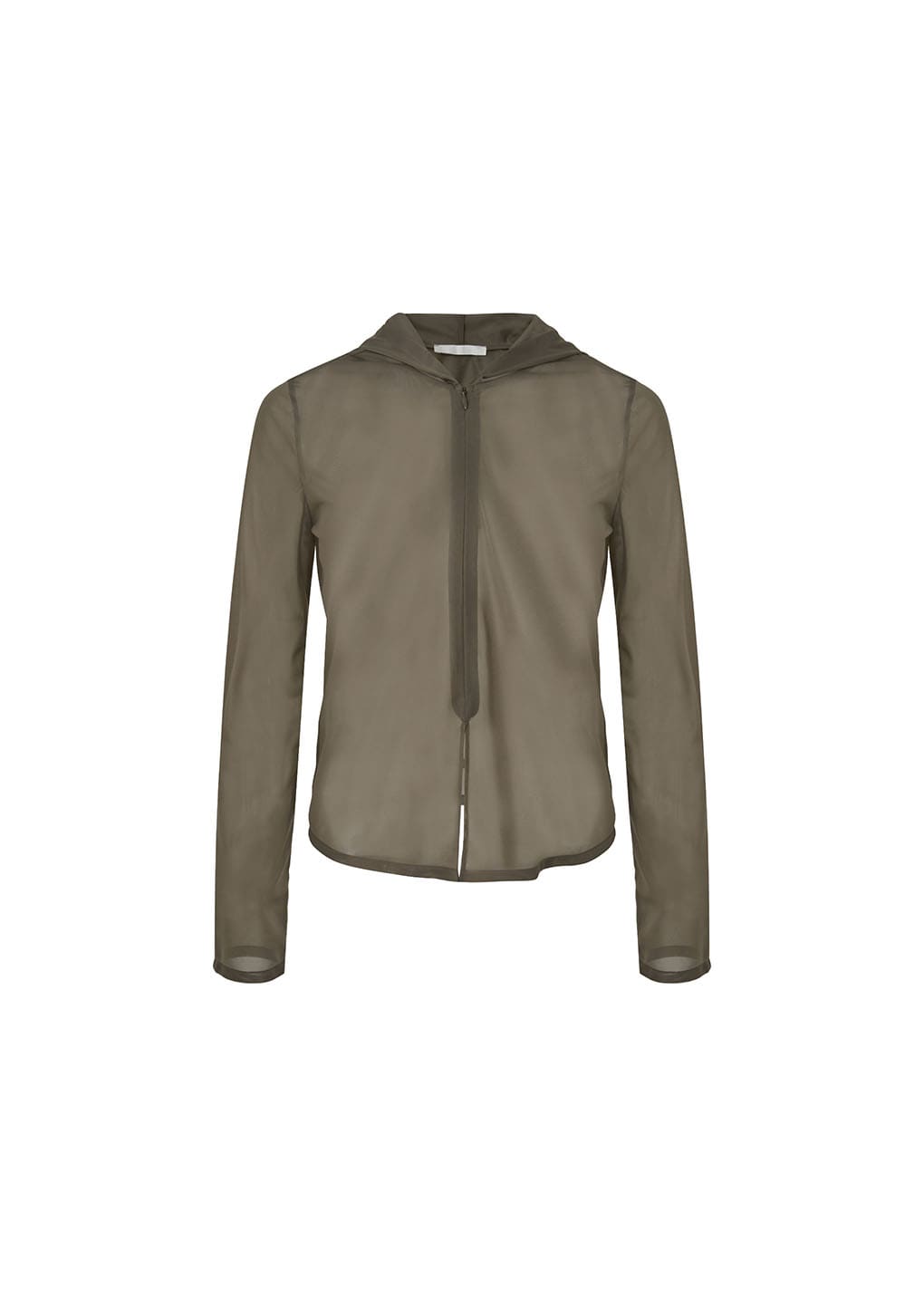 sheer hooded zip up jumper, brown