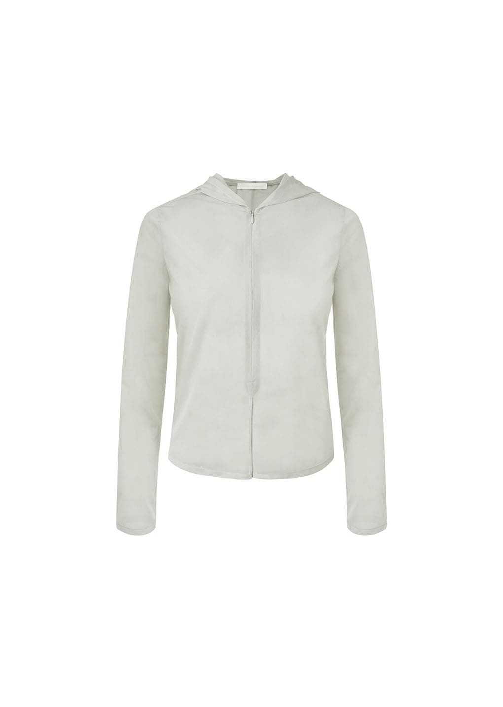 sheer hooded zip up jumper, light beige
