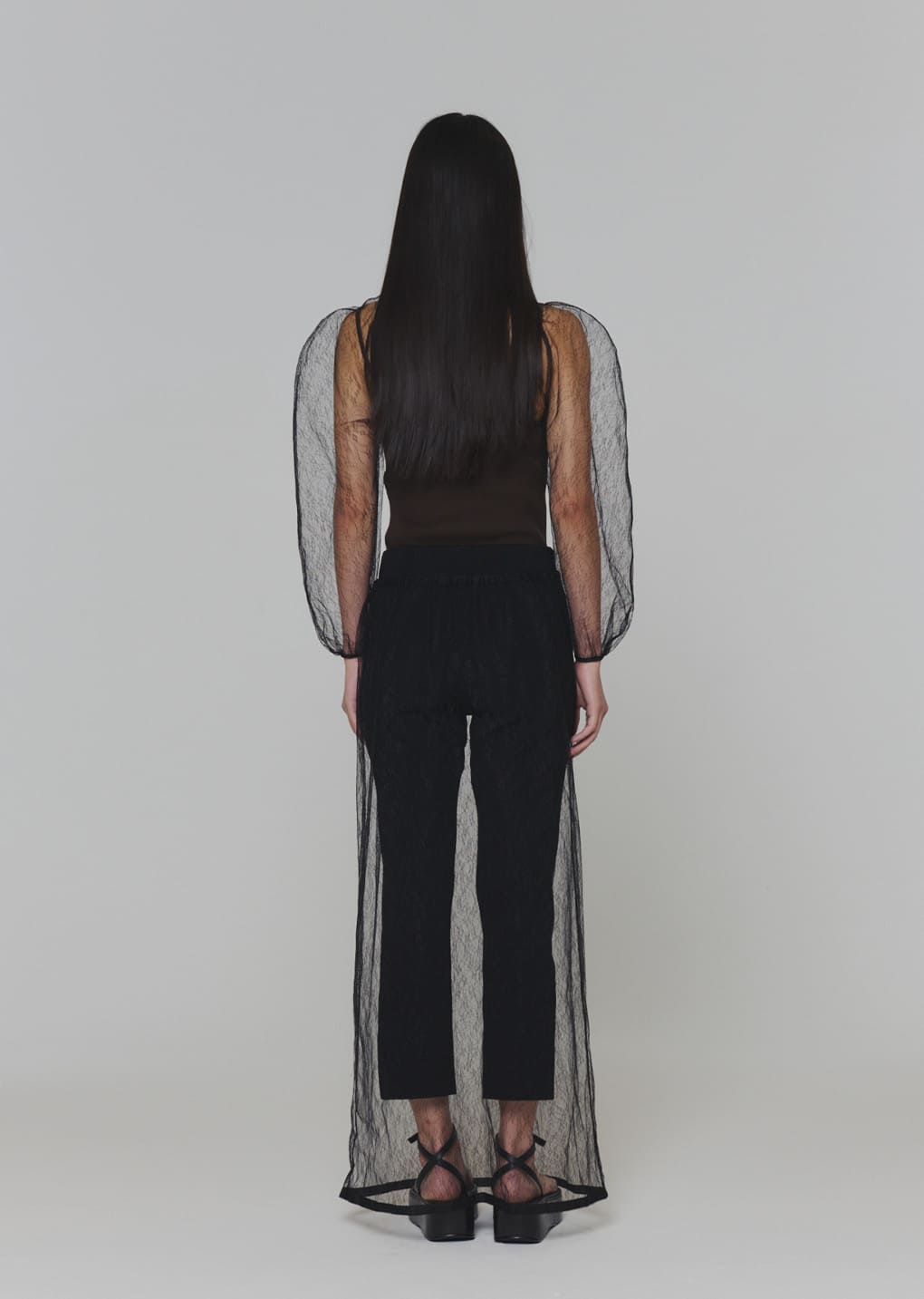 sheer lace long skirt, black