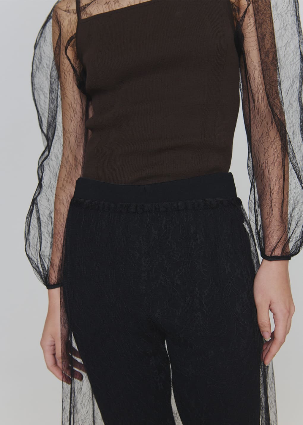 sheer lace long skirt, black