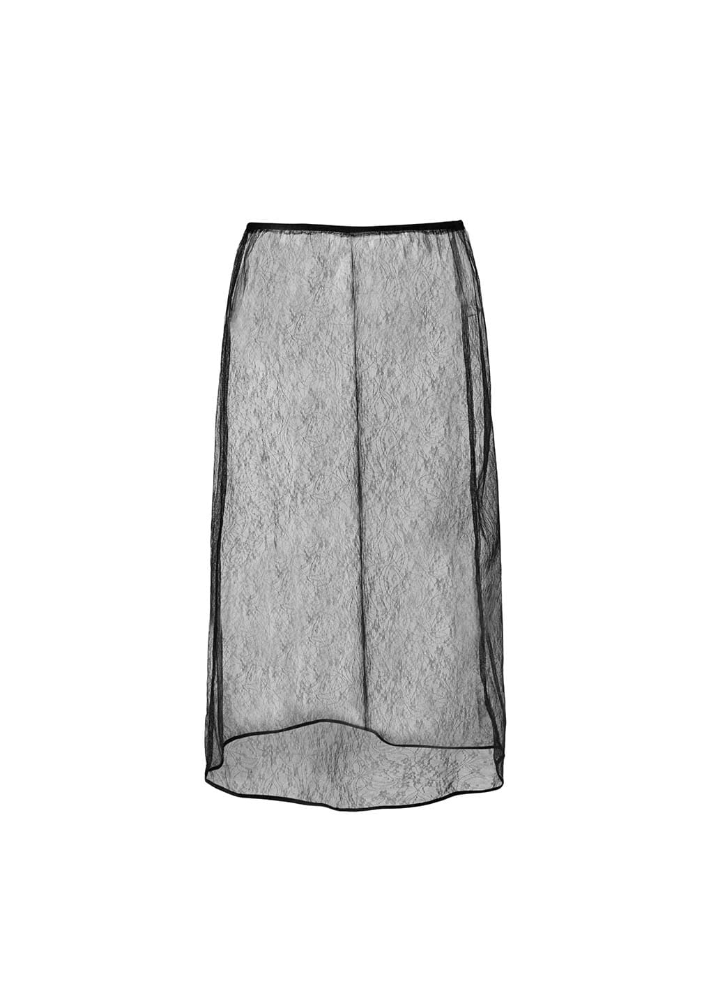 sheer lace long skirt, black
