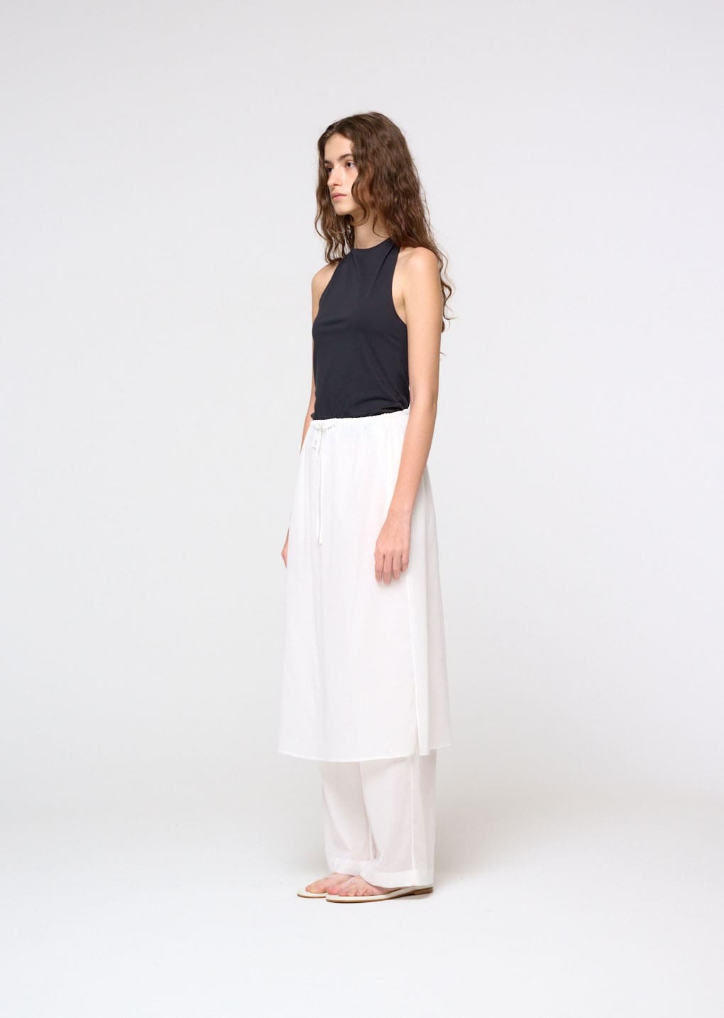 sheer layered pants, white